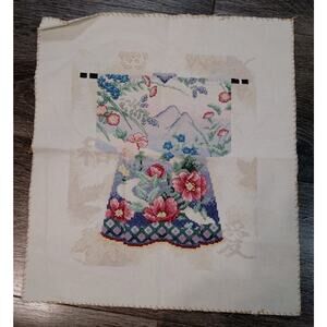 Kimono Completed Hand Embroidered Needlepoint Sampler 13 By 15